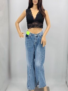 Ann Andelman French Avant Garde Lizard Patch Asymmetrical Twisted Flare Jeans